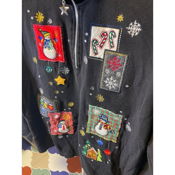 Designers Original Full Zip Embroidered Black Long Sleeve Sweater Sz 2X - Picture 3 of 6